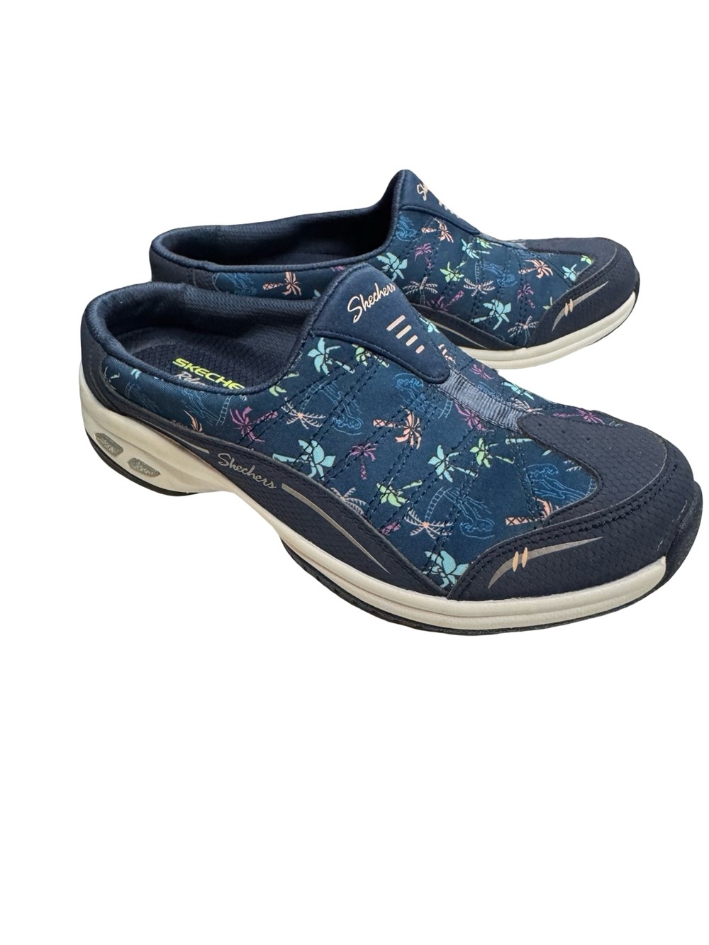 1465 / Skechers Commute Time Palm Tree Print Slip On Mules Shoes Size 6